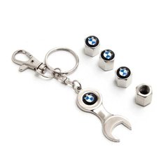 Комплект из 4-х колпачков на ниппель с логотипом автомобиля BMW + ключик в подарок!!! Цвет хром