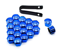 Защитные Колпачки (накладки, крышки) на колесные болты 19 мм (20шт + съемник в подарок). Синие