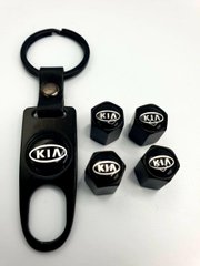 Ковпачки на ніпель металеві з логотипом автомобіля KIA + брелок в подарунок! Колір чорний