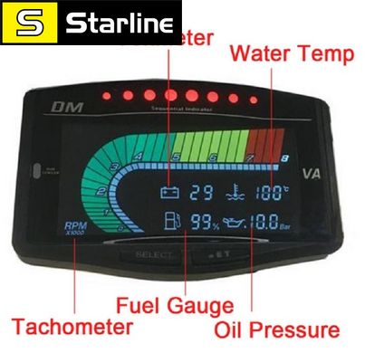 Цифровой Тахометр 5 в 1 датчик температуры воды, вольтметр, давления масла, уровень топлива, 9 В- 36 Вольт