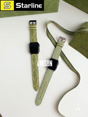 Ремінець Apple Watch iwatch 1-7 покоління шкіряний ремінець Gucсi з принтом зеленого яблука