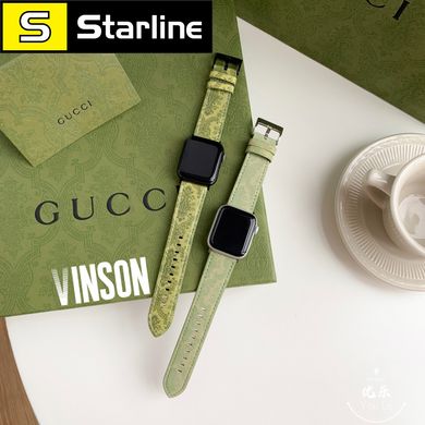 Ремешок Apple Watch iwatch 1-7 поколения кожаный ремешок Gucсi с принтом зеленого яблока