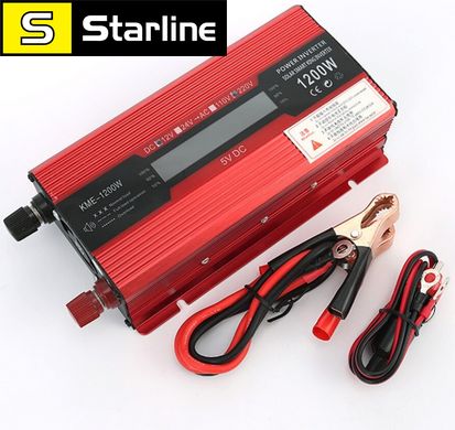 Перетворювач струму 1200W, інвертор KME 12 V — 220 V 1200 W LCD-дисплей USB Red модифікований інвертор