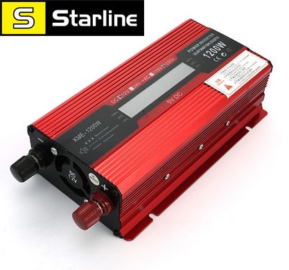 Преобразователь тока 1200W, инвертор KME 12V - 220V 1200W LCD дисплей USB Red модифицированный инвертор