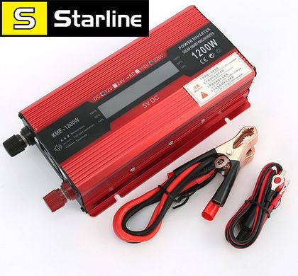 Преобразователь тока 1200W, инвертор KME 12V - 220V 1200W LCD дисплей USB Red модифицированный инвертор