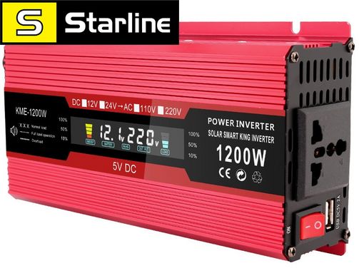 Перетворювач струму 1200W, інвертор KME 12 V — 220 V 1200 W LCD-дисплей USB Red модифікований інвертор