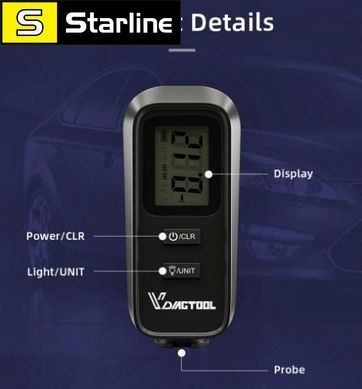Товщиномір ЛКП лакофарбового покриття АВТОМОСТИЛЯ VDIAGTOOL VC-100 з підсвіткою дисплея. Автокалібрування