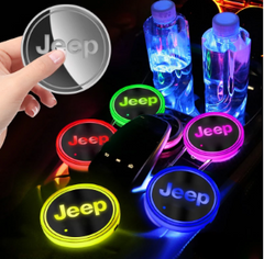 Подсветка подстаканника в авто RGB с логотипом автомобиля JEEP комплект 2 штуки
