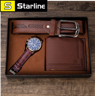Чоловічий подарунковий набір гаманець портмоне годинник ремінь