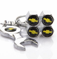 Комплект из 4-х колпачков на ниппель с логотипом автомобиля CHEVROLET + ключик в подарок!!! Цвет хром