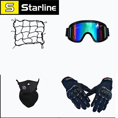 Комплект із 4 предметів: позашляховий шолом, захисні окуляри, лижна маска, жорсткі рукавички, сітка-кишеня для шолом