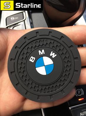 Нескользящий силиконовый коврик в подстаканник с логотипом BMW комплект 2 штуки