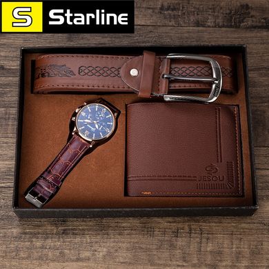 Чоловічий подарунковий набір гаманець портмоне годинник ремінь