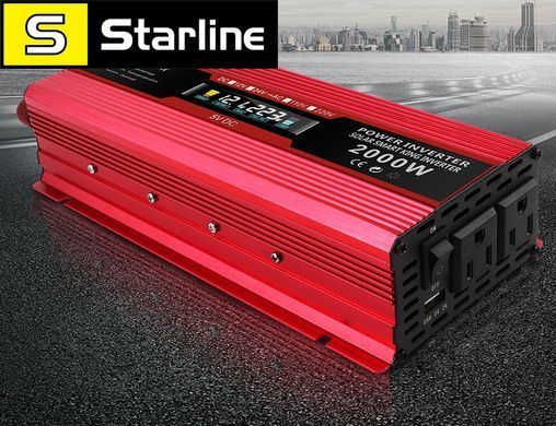 Перетворювач струму 2000W, інвертор KME 24V &mdash; 220 V 2000 W LCD-дисплей USB Red модифікований інвертор
