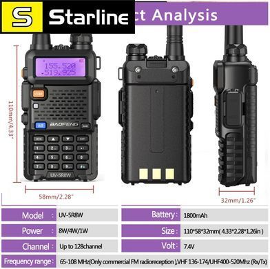 Рация Baofeng Walkie Talkie UV-5R 8W двухдиапазонная радиостанция VHF UHF FM портативный трансивер для охоты 16 км