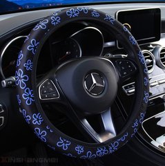 Чехол на руль автомобиля,ткань с принтом,без внутреннего кольца,эластичная лента 36-39 см синий