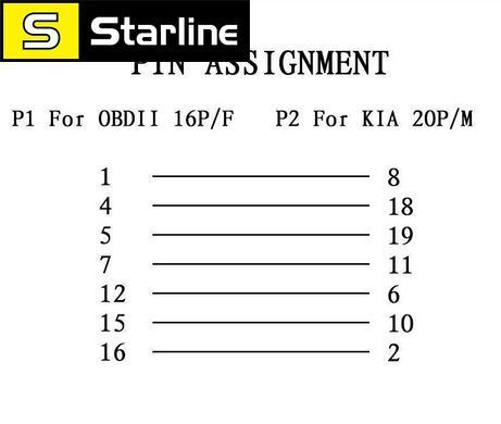 Переходник с OBD2 16pin на KIA 20pin