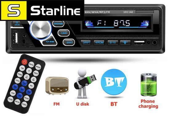 Автомагнітола 12 В AUX FM USB TF-карта кольорові кнопки OLED 1Din MP3-плеєр Bluetooth 4.2 гучний зв'язок + пульт на кермо