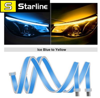 ДХО гибкие дневние ходовие огни кристально-синий Ice Blue to yellow с бегущим поворотом длинна 45см DRL+turn
