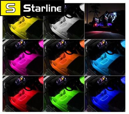 Світлодіодна LED-підсвітка в салон автомобіля на пульті керування 9 діодів (8 кольорів) мерехтить у такт музики!