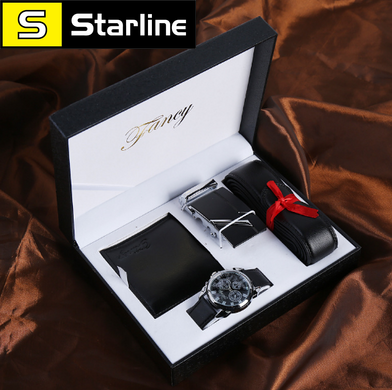 Часы подарочный набор мужской кожаный ремень с автоматической пряжкой + часы + бумажник подарочная коробка