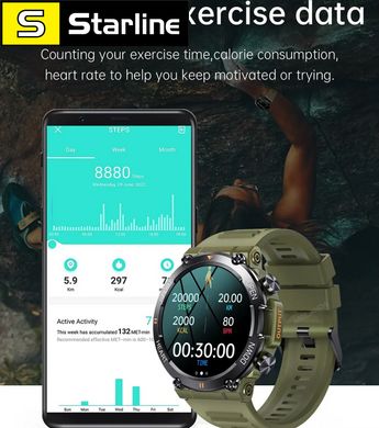 Смарт-часы фитнес-трекер монитор сердца 400 мАч для Android IOS K56 ХАКИ