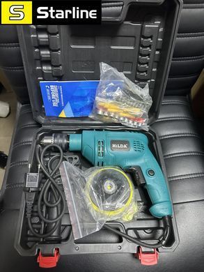 Ударная электрическая дрель Hilda 650W в кейсе с набором инструментов мощность и надежность в каждом движении