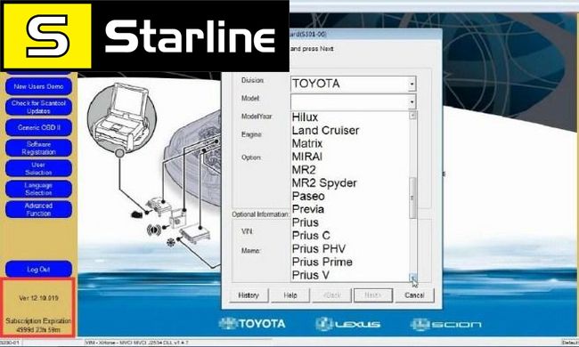 Toyota/Lexus діагностичний сканер, автосканер туота mini Vci Techstream V13.00.022