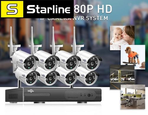 Беспроводной WIFI комплект, система видеонаблюдения Hiseeu Full HD 3.6 mm на 8 камер 3Мп 1080P + регистратор