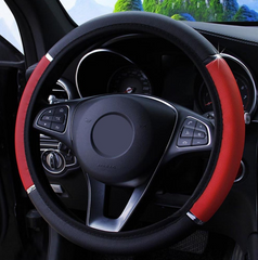 Чехол оплетка на руль автомобиля 36-39 см искусственная кожа, не скользящий универсальный чехол цвет Красный