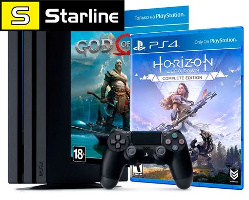 Sony Playstation 4 PS4 Pro 1 TB Б. У. + 3 диска Horizon Zero Dawn God of War FIFA, остання ревізія CUH-7216B