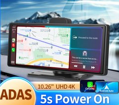 Автомобільний відеореєстратор, 10.26 дюйма, Carplay&Android Auto 4K, ADAS, Wi-Fi, GPS, камера заднього огляду