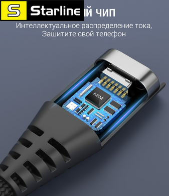 Магнітний кабель Pzoz 2.4 А для заряджання Microusb,Тип-C, Iphone. Магнітне заряджання довжина 1 метр