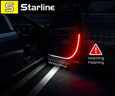 Динамическая предупреждающая подсветка дверей , LED подсветка дверей автомобиля ( 2 ленты по 1,2м)