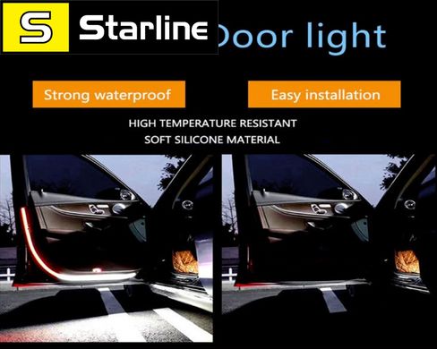 Динамическая предупреждающая подсветка дверей , LED подсветка дверей автомобиля ( 2 ленты по 1,2м)