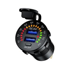Автомобильное зарядное 2хUSB (12 V - 24 V) Quick Charge 3,0 с ВОЛЬТМЕТРОМ / врезная розетка / адаптер питания
