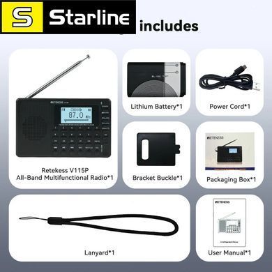 Портативне радіо Retikess V115P, AM FM SW WB радіо, цифрове стерео Bluetooth радіо