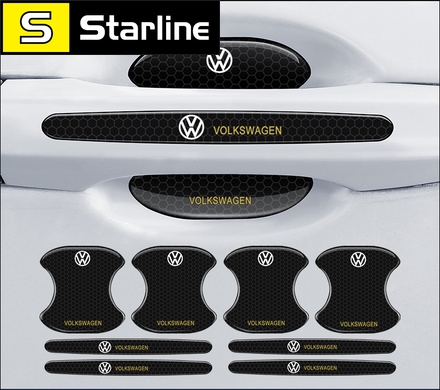 Набор карбоновых силиконовых накладок для автомобиля 8 шт, защитные накладки под и на ручки силикон VOLKSWAGEN