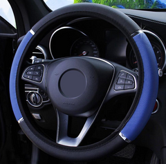 Чехол оплетка на руль автомобиля 36-39 см искусственная кожа, не скользящий универсальный чехол цвет Синий
