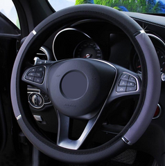 Чехол оплетка на руль автомобиля 36-39 см искусственная кожа, не скользящий универсальный чехол цвет Серый