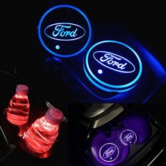 Підсвітка підсклянників в авто RGB з логотипом автомобіля Ford комплект 2 штуки