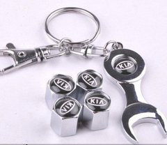Комплект из 4-х колпачков на ниппель с логотипом автомобиля KIA + ключик в подарок!!! Цвет хром