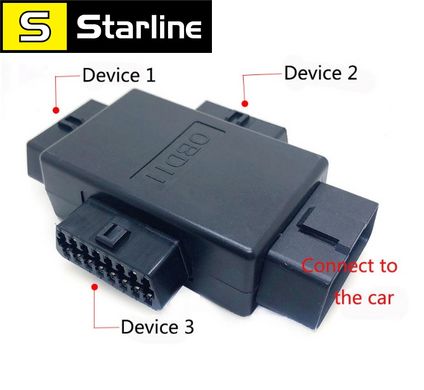 Кабель переходник 16-контактный OBD многофункциональный Штекер 1 штекер на 3 гнезда