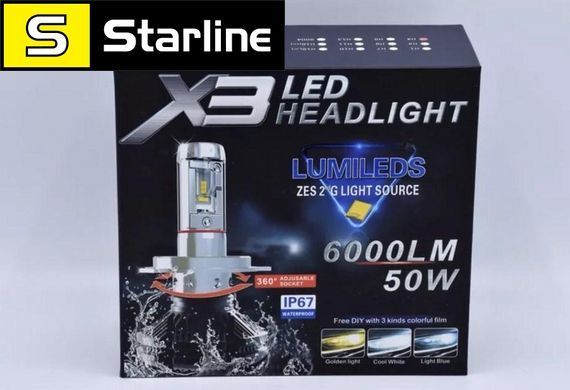 Світлодіодні LED-лампи X3 H7 для автомобіля/автолампи HEADLIGHT 8000K/6000Lm/ автомобільні LED лампи