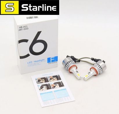 Комплект автомобильных LED ламп C6 H11, 2 шт, 36W / Светодиодные лампы для авто / Лампы для фар