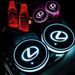 Подсветка подстаканников в авто RGB с логотипом автомобиля Lexus комплект 2 штуки