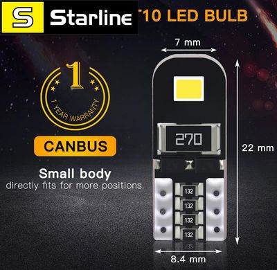LED Led-лампочки T10 W5W безцокальні 12V у габарити Canbus без помилок 2 штуки