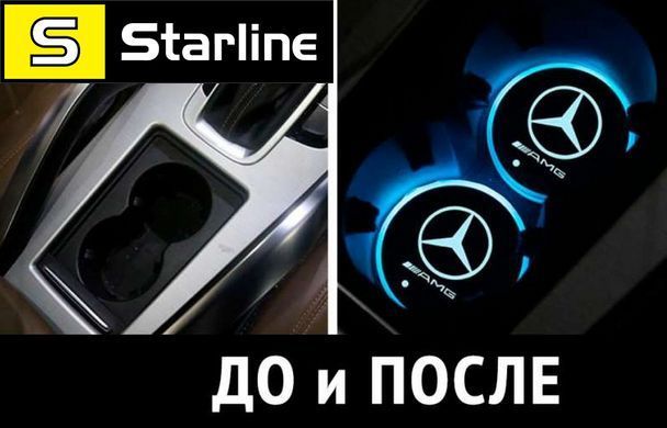 Підсвітка підсклянників в авто RGB з логотипом автомобіля KIA комплект 2 штуки