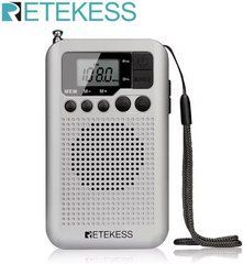 Портативне мінірадіо Retess TR106 AM/FM, кишенькове радіо, живлення від батарейок, стереодинаміки, РК-дисплей, годинник