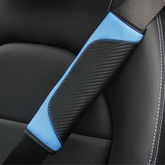 Накладка на автомобильный ремень безопасности из эко кожи черный с синим